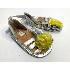 Carters GIrls Infant Baby 3 Sandals Silver Yellow Floral Detail Cork Insole